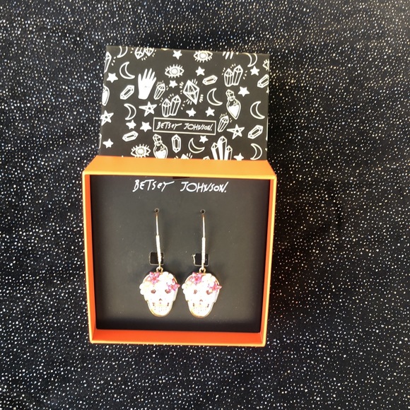 NEW Betsey Johnson Rhinestone Floral Skelton Hoop Earrings/For Halloween - Picture 8 of 16